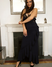 Young mom Roxee Couture reveals small-tits by the fireplace