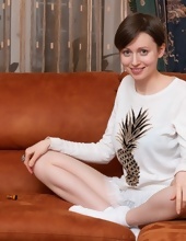 Mom with pale face lost chess game and stripped showing hairy muff
