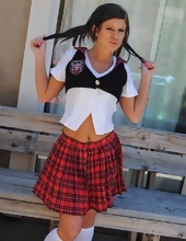 Comely brunette with twin tails seductively peels off her sexy uniform