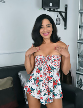Latina MILF with small breasts undresses to tease her lover