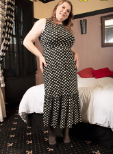 Hot moms pics of stunning woman with saggy tits riding dildo on the bed
