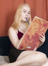 Adorable coed with perky tits takes clothes off and relaxes fully naked