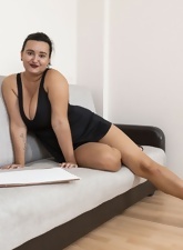 Busty coed instead of studying strips naked to touch her hairy pussy