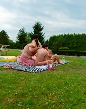 Lesbian picnic pictures with hot girls who LOVE licking