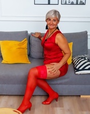 Red lingerie granny ready to get fucked in porn pics