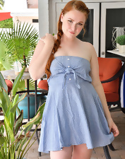 Redheaded girl with nice bush plays with herself a lot