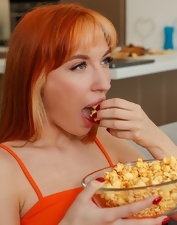 Uninterested redhead gives a blowjob and gets fucked