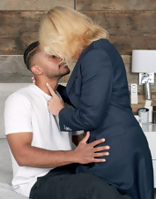 Busty blonde GILF is deepthroating and riding a stiff BBC