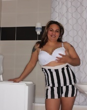 Latina Milf Striped Dress Lingerie Photos