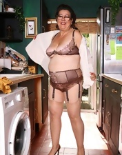 Light-Brown Milf Satin Lingerie Kitchen Tease Gallery
