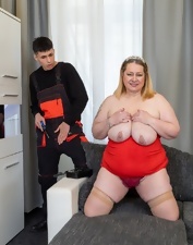 Fat GILF Flashing Huge Tits And Red Lingerie