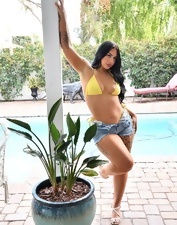 Tattooed Bikini Babe Poolside Gallery