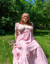 Curvy Redhead Babe Topless Pics Outdoor Tease