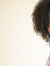 Bold babe presents natural tits, hairy pussy and big booty in spread pose