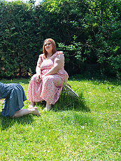 Picnic with nude mature women flaunting big tits and tits out in a raw outdoor tease